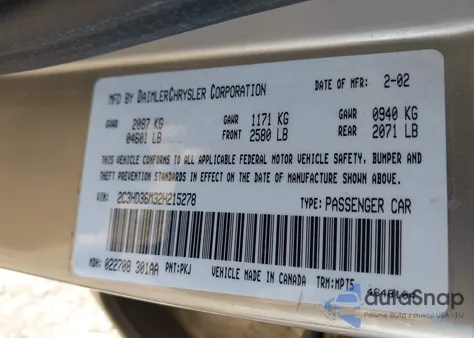 2002 Chrysler Concorde Lxi из США, поврежденный, VIN 2C3HD36M32H215278